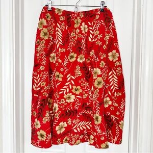 Notations Clothing Co Floral Midi Skirt Red and Tan Flouncy Feminine Sz 3X